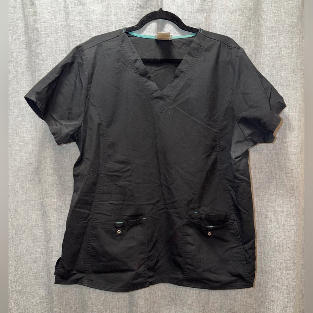 Scrubstar Black Scrub Top with Teal Accents XL